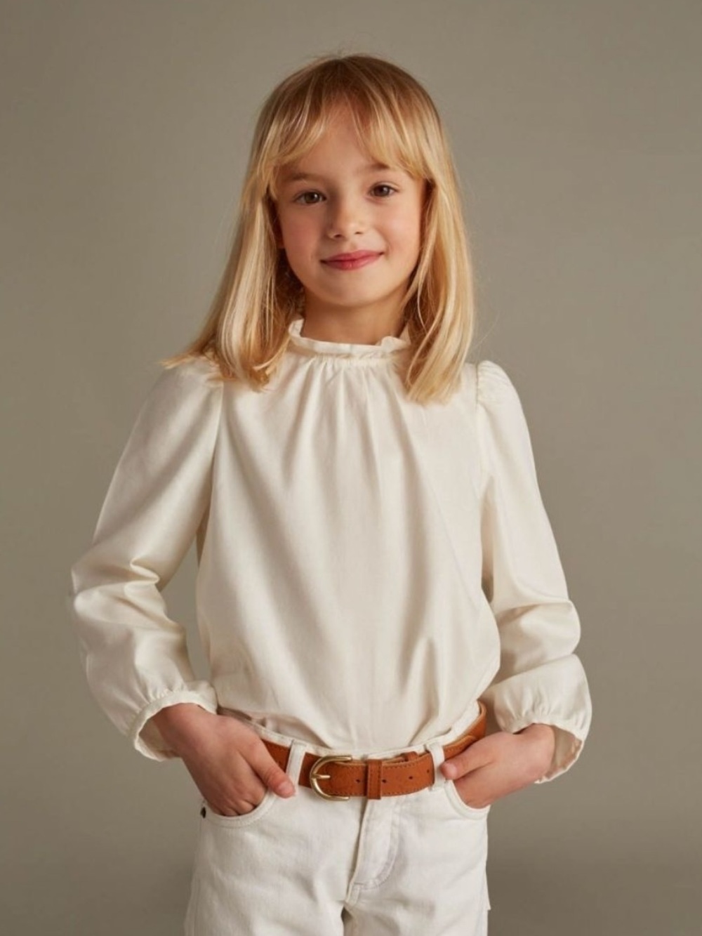 Bonpoint Cream Ruffle Collar Long Sleeve Talullah Top